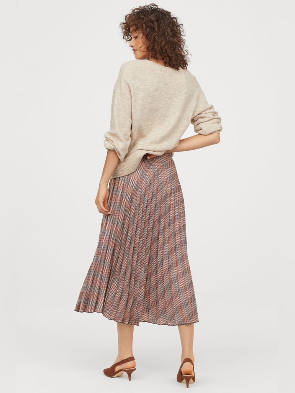 H&M Pleated Plaid Midi Skirt